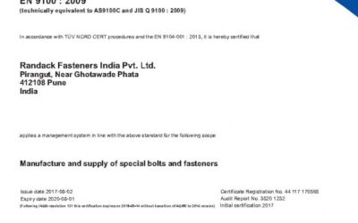 Randack Fasteners India hat erfolgreich die Zertifizierung gem. EN9100:2009 durch den TÜV Nord Cert abgeschlossen